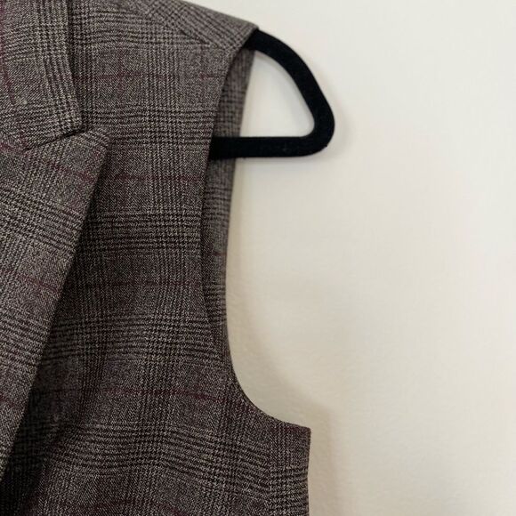 Ann Taylor brown/light squares long vest, one button fastener, side pockets, S - Picture 10 of 11